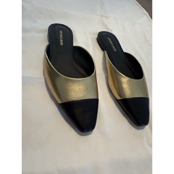 NEW Veronica Beard Carlotta Leather Cap-Toe Gold & Black Flats Sz US-6 - Picture 3 of 12